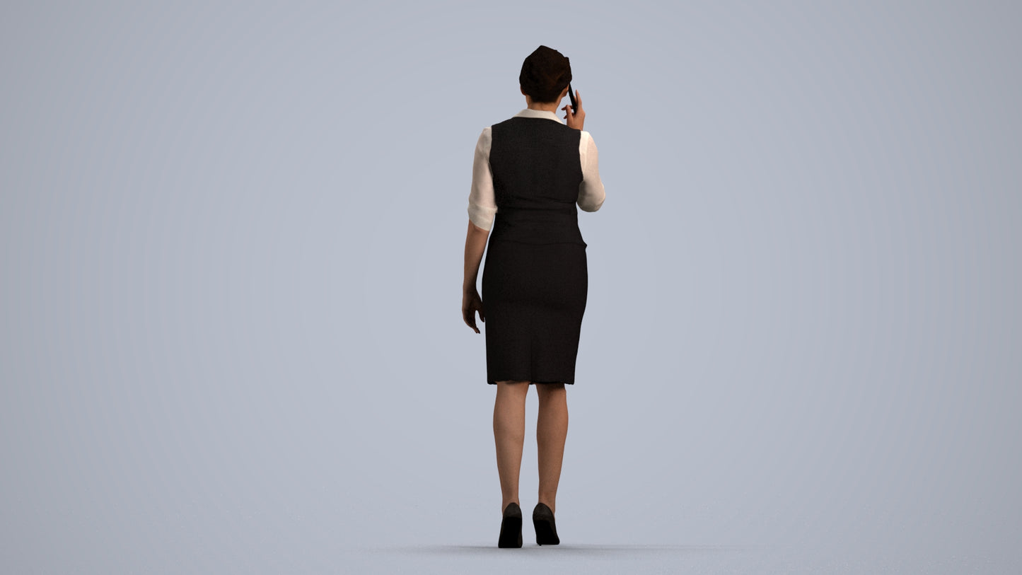 3D people model woman hospitality, scanned human for 3ds Max rendering, front view render