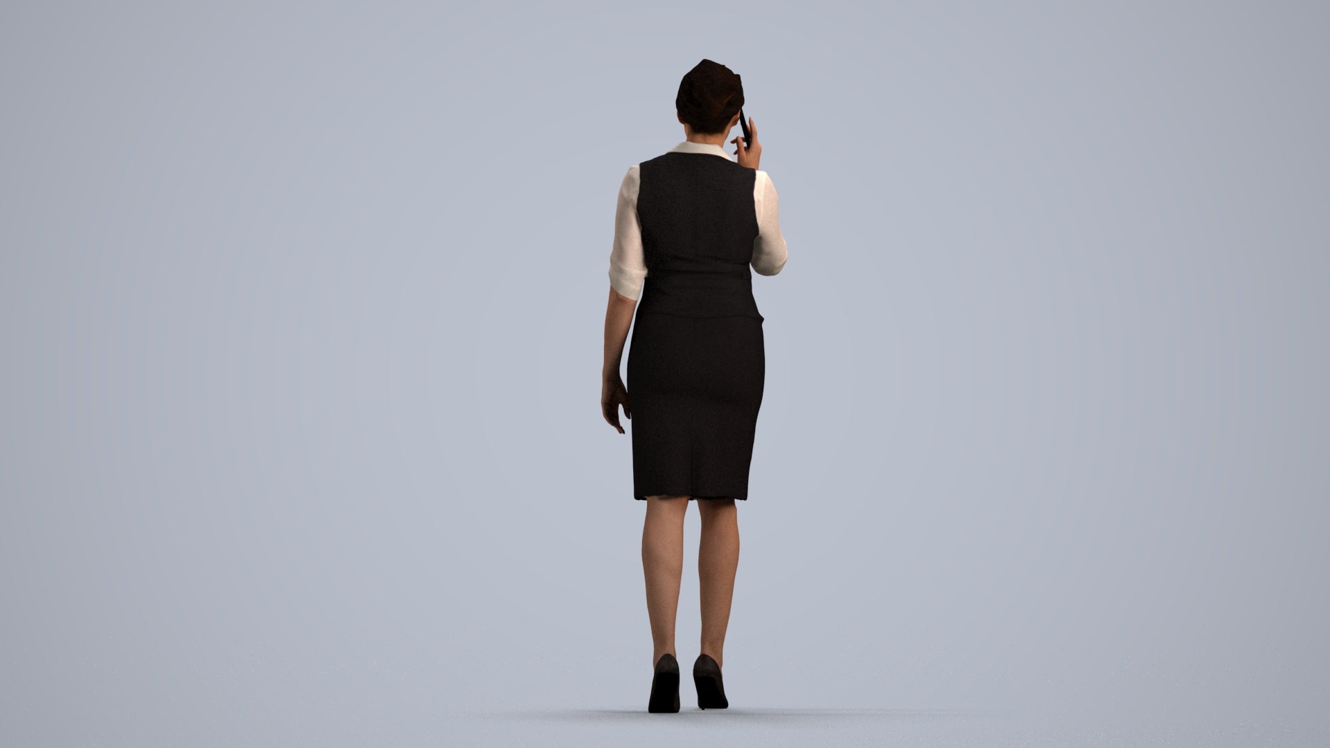 3D people model woman hospitality, scanned human for 3ds Max rendering, front view render