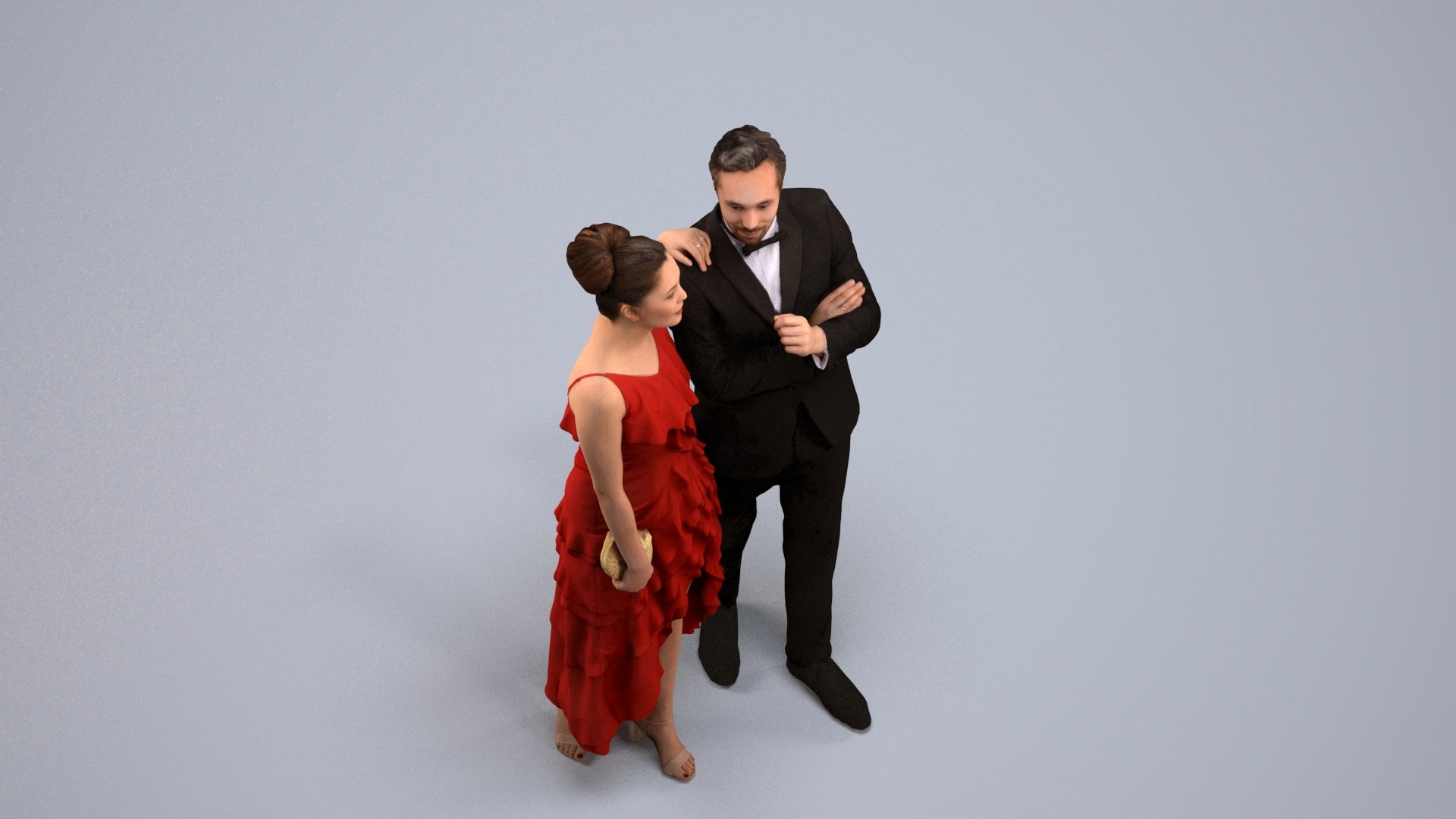 3D human model woman formal formalaffairs, photogrammetry scanned person for archviz, back view render