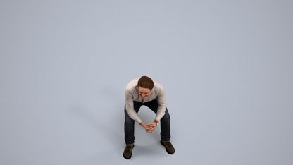 photogrammetry 3D man casual sitting, realistic human model archviz FBX, back view render