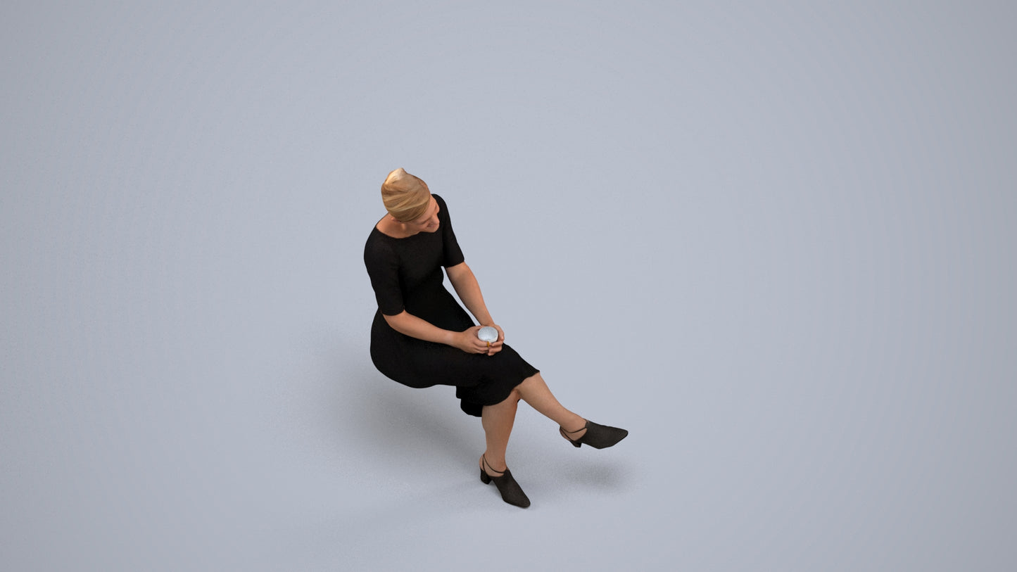 realistic 3D people woman business sitting, render-ready for V-Ray and Corona, FBX OBJ, back view render