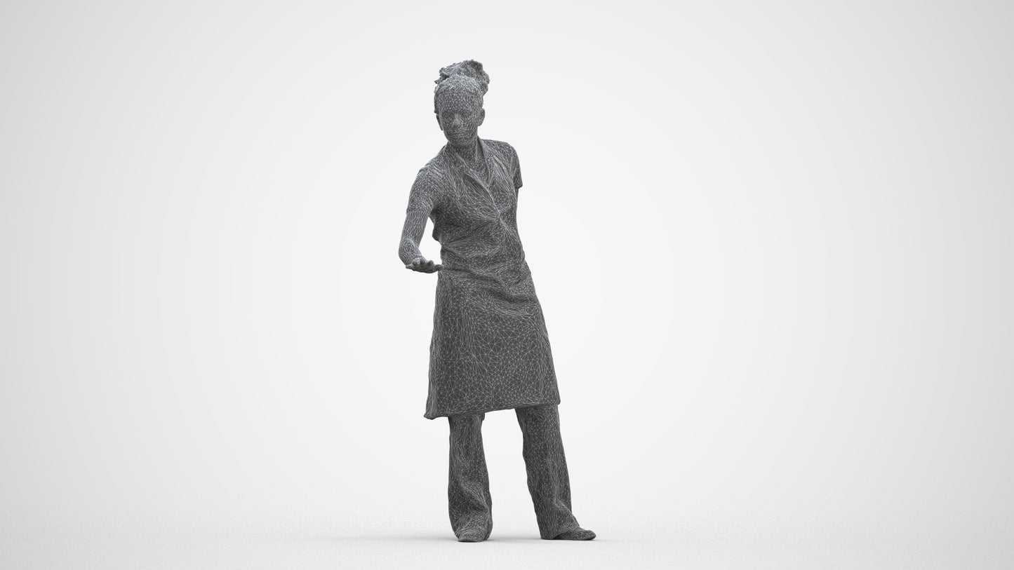 realistic 3D people woman hospitality, render-ready for V-Ray and Corona, FBX OBJ, three-quarter front view render