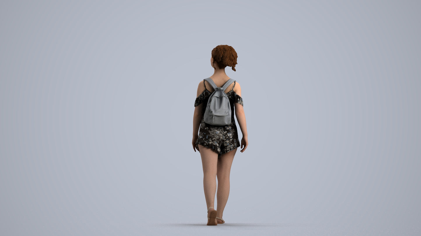 scanned 3D girl casual kids, photogrammetry people for Enscape and V-Ray, front view render