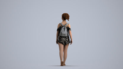 scanned 3D girl casual kids, photogrammetry people for Enscape and V-Ray, front view render