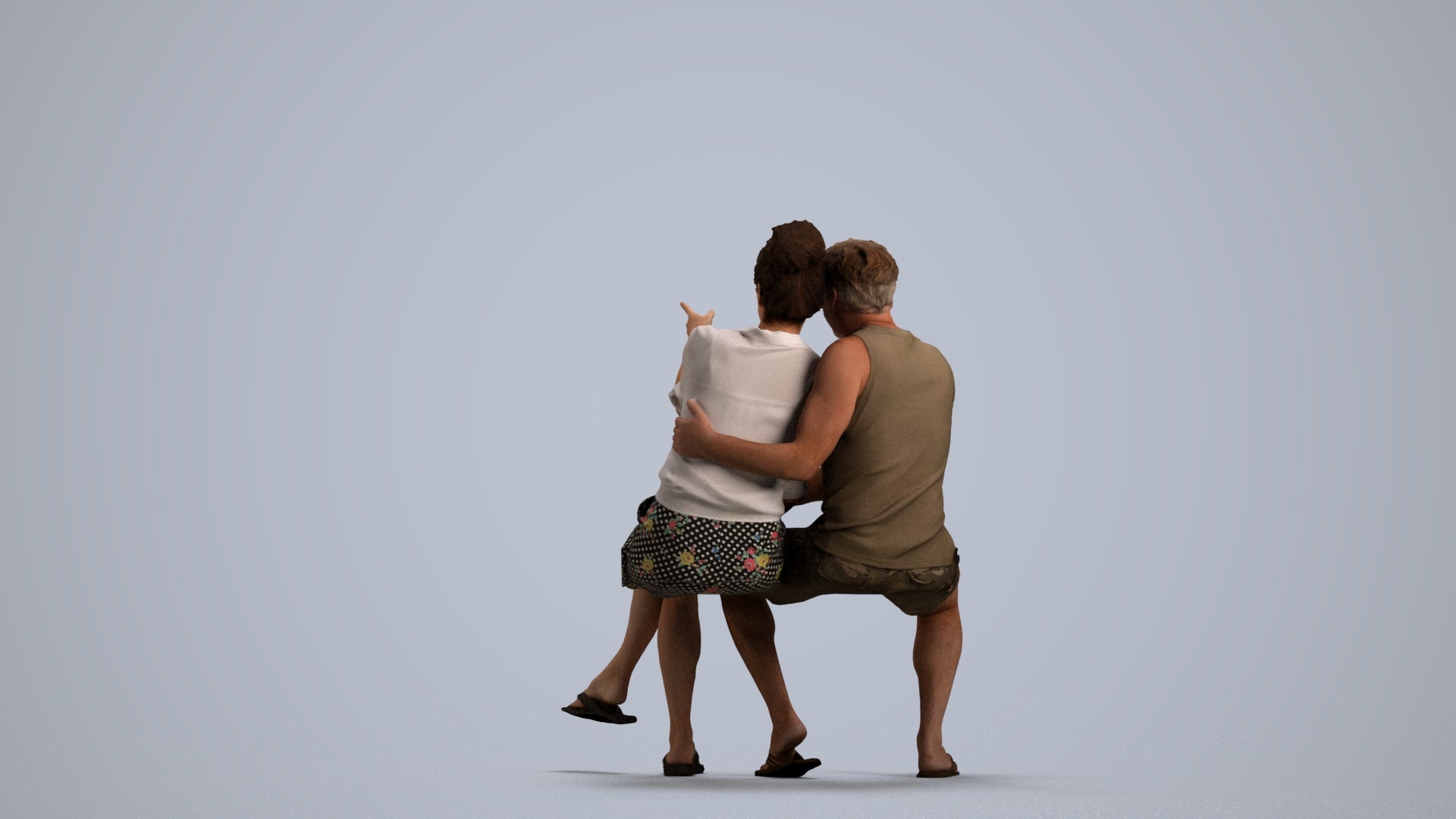 3D human model woman casual couple, photogrammetry scanned person for archviz, front view render