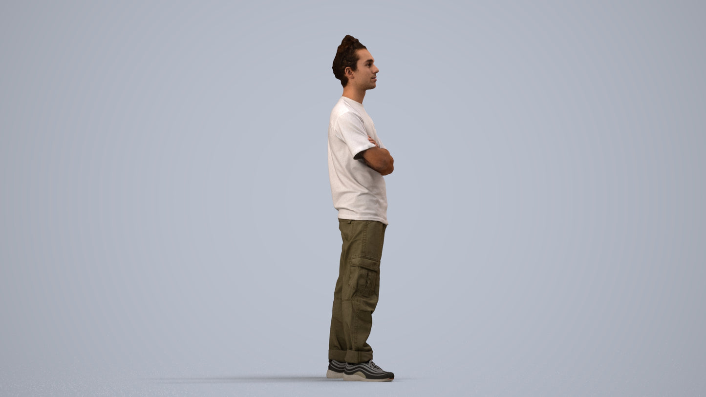 realistic 3D man casual standing, scanned archviz people for Blender and 3ds Max, side view render