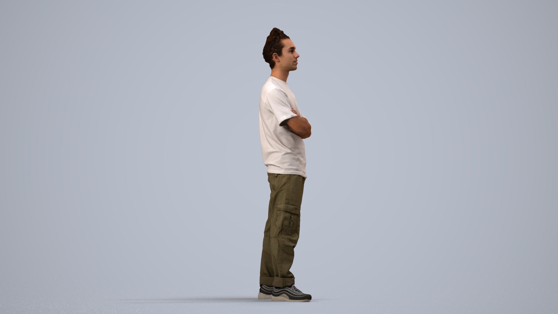 realistic 3D man casual standing, scanned archviz people for Blender and 3ds Max, side view render