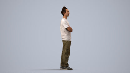 realistic 3D man casual standing, scanned archviz people for Blender and 3ds Max, side view render