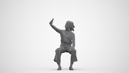 3D people model woman casual sitting, scanned human for 3ds Max rendering, three-quarter front view render