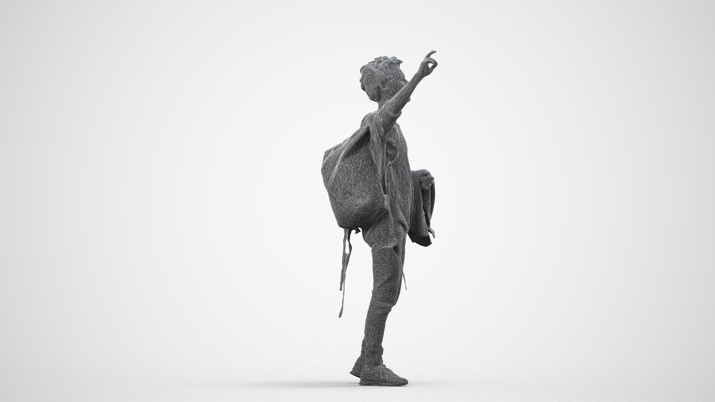 3D people model man casual standing, scanned human for 3ds Max rendering, wireframe side view