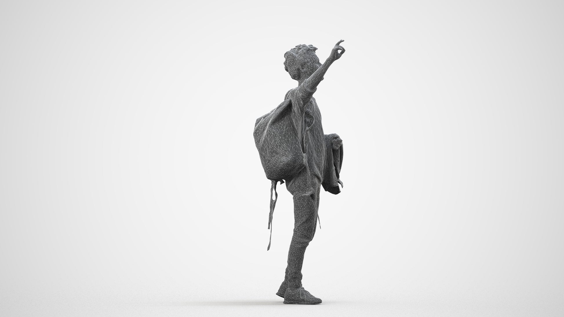 3D people model man casual standing, scanned human for 3ds Max rendering, wireframe side view