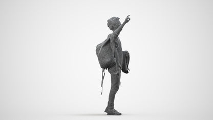 3D people model man casual standing, scanned human for 3ds Max rendering, wireframe side view