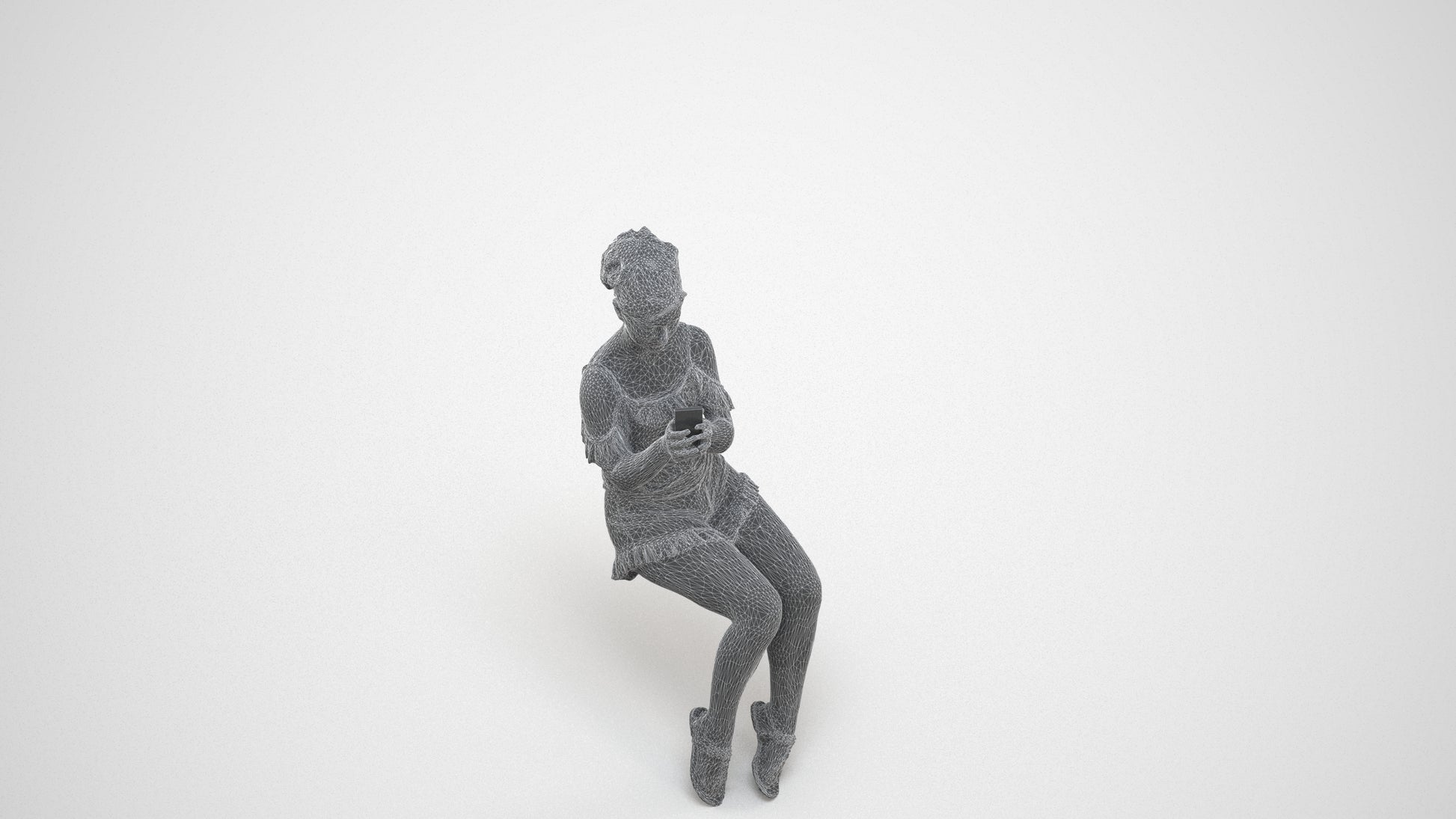 realistic 3D human girl casual kids, archviz people FBX OBJ for Blender, wireframe three-quarter view