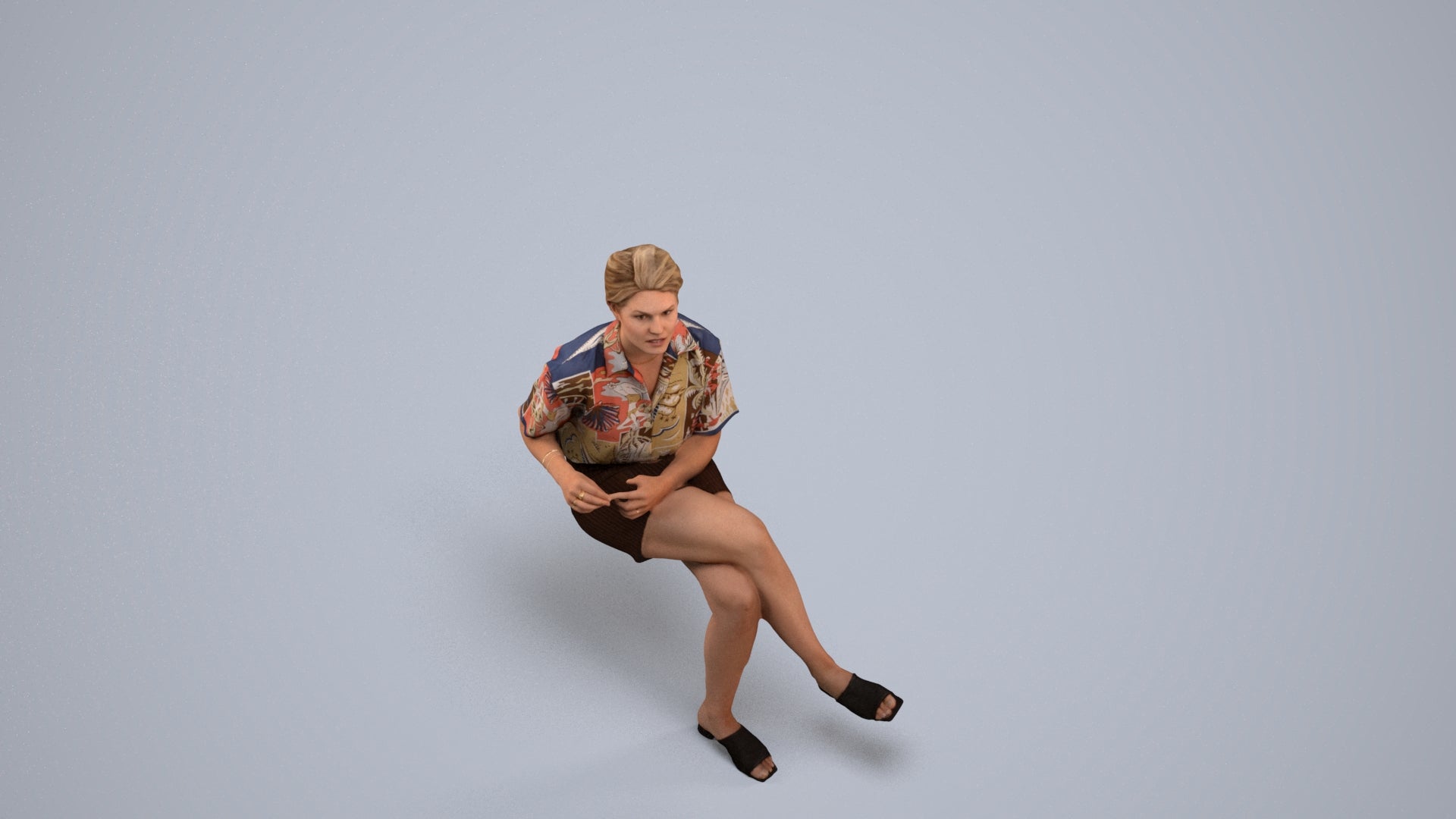scanned 3D woman casual sitting, photogrammetry people for Enscape and V-Ray, back view render