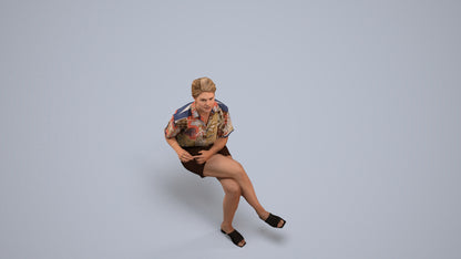 scanned 3D woman casual sitting, photogrammetry people for Enscape and V-Ray, back view render