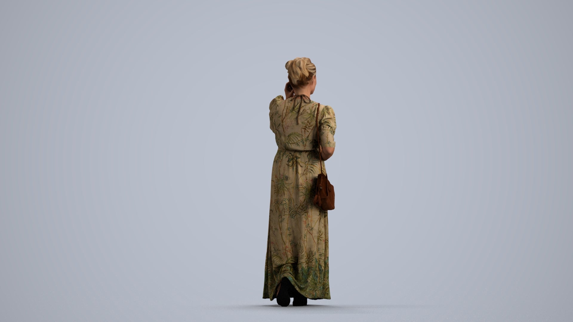 3D scanned woman standing casual, photorealistic archviz people for Enscape and SketchUp, front view render