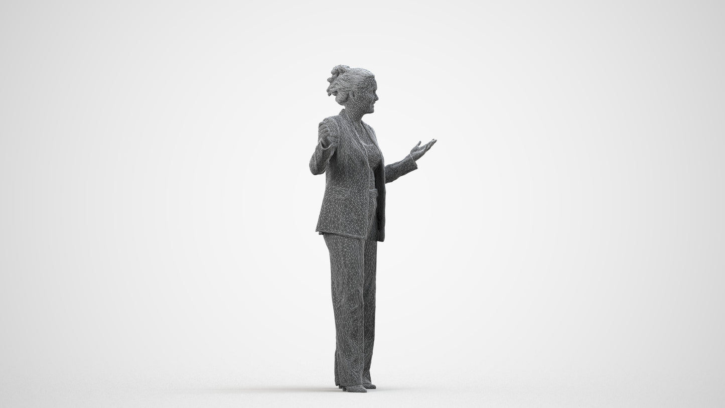 realistic 3D human woman business, archviz people FBX OBJ for Blender, wireframe side view