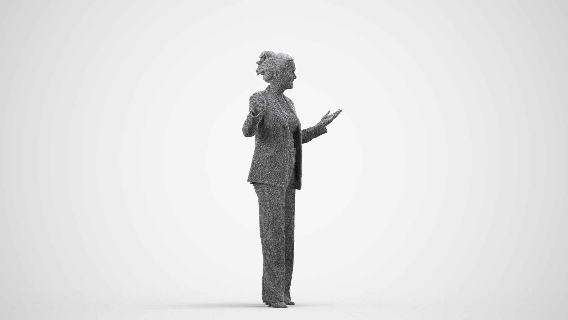 realistic 3D human woman business, archviz people FBX OBJ for Blender, wireframe side view