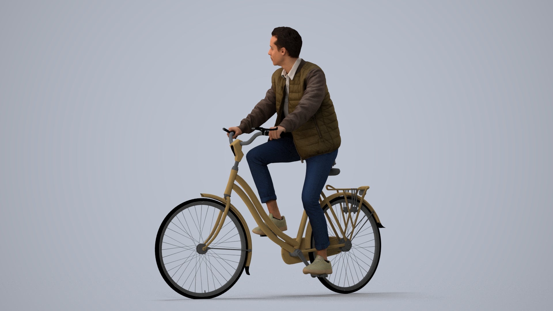 scanned 3D man casual cycling, photogrammetry people for Enscape and V-Ray, three-quarter view render