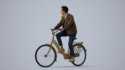 scanned 3D man casual cycling, photogrammetry people for Enscape and V-Ray, three-quarter view render