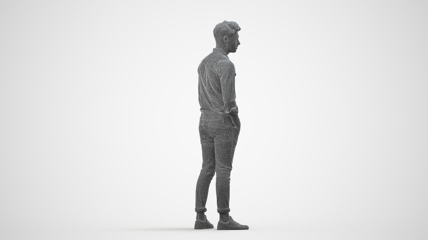 3D scanned man mix casual, photorealistic archviz people for Enscape and SketchUp, wireframe side view