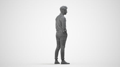 3D scanned man mix casual, photorealistic archviz people for Enscape and SketchUp, wireframe side view