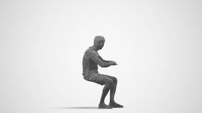 scanned 3D man casual sitting, photogrammetry people for Enscape and V-Ray, wireframe side view