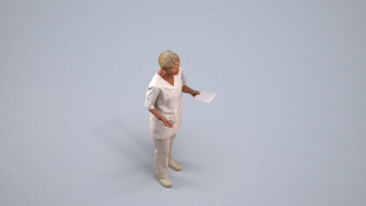 photogrammetry 3D senior woman medical, realistic human model archviz FBX, back view render