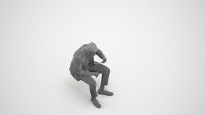 realistic 3D man casual sitting, scanned archviz people for Blender and 3ds Max, wireframe three-quarter view