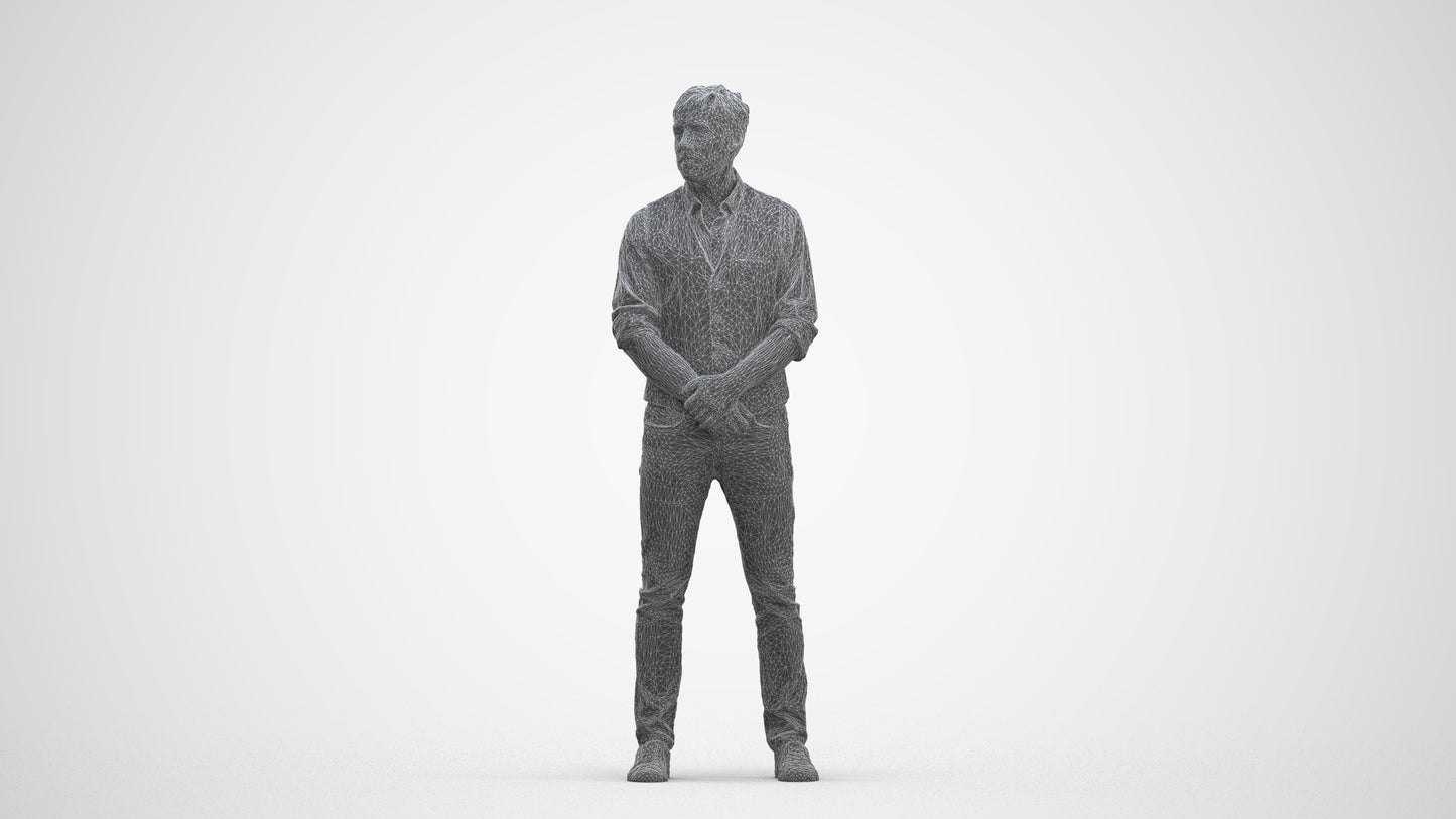 scanned 3D man casual standing, photogrammetry people for Enscape and V-Ray, three-quarter front view render