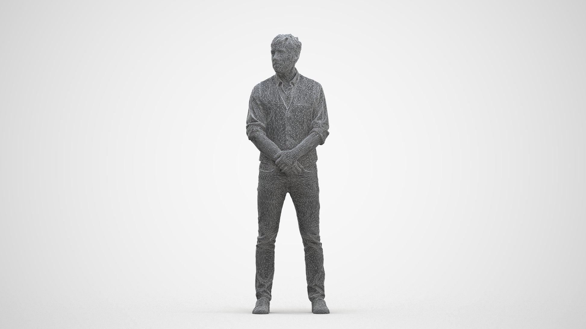 scanned 3D man casual standing, photogrammetry people for Enscape and V-Ray, three-quarter front view render