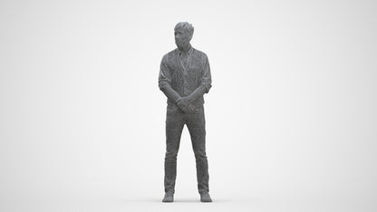 scanned 3D man casual standing, photogrammetry people for Enscape and V-Ray, three-quarter front view render