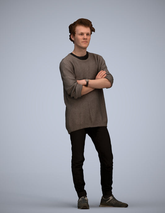 photogrammetry 3D man casual standing, realistic human model archviz FBX