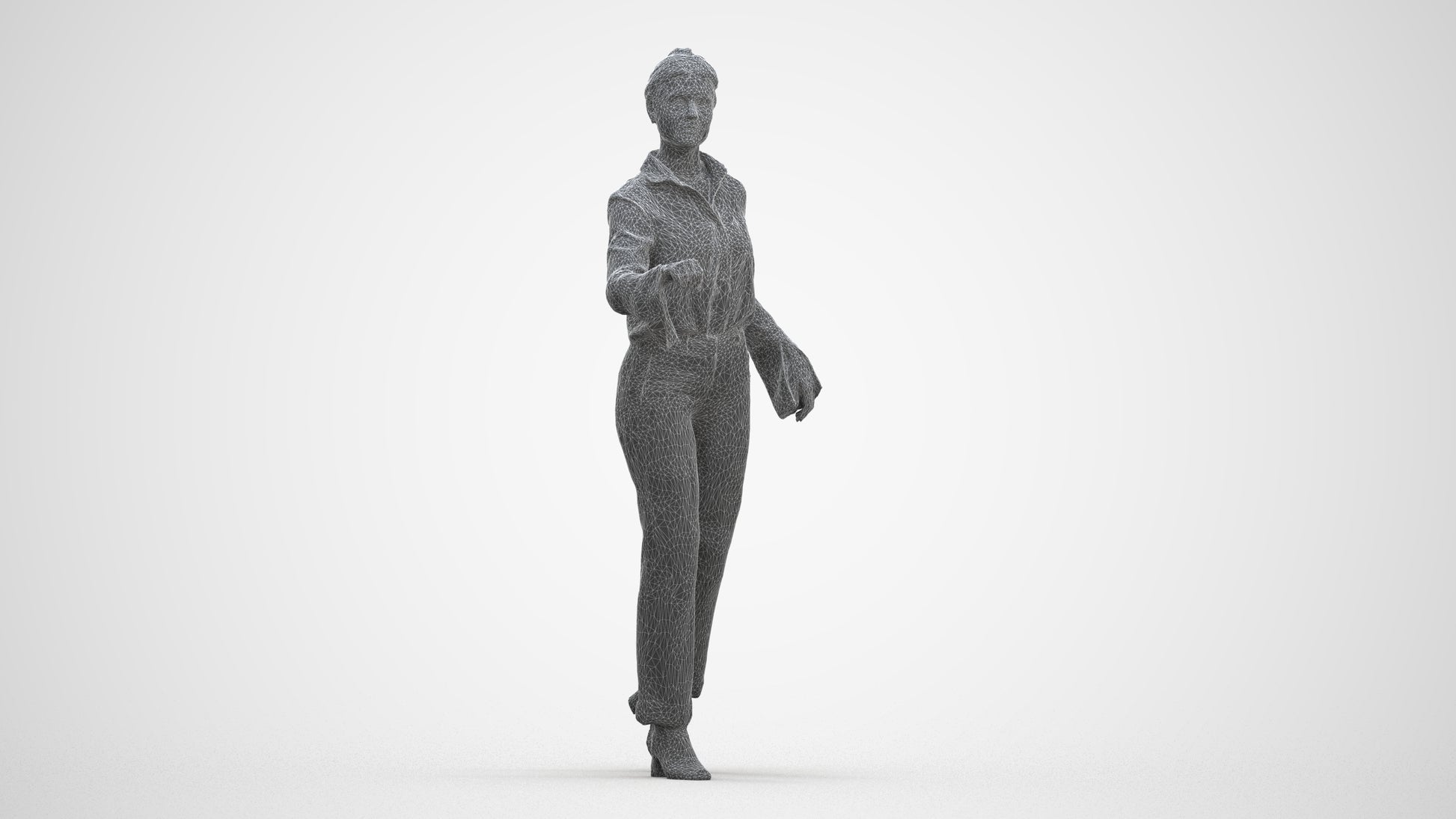 scanned 3D woman business door, photogrammetry people for Enscape and V-Ray, three-quarter front view render