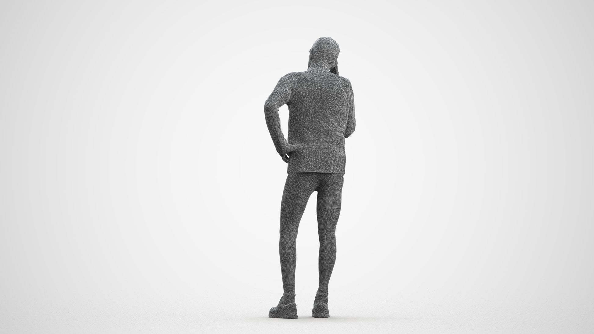 3D human model senior man sport, photogrammetry scanned person for archviz, wireframe front view