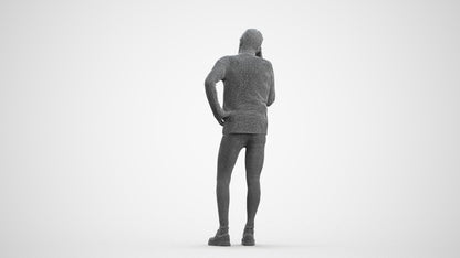 3D human model senior man sport, photogrammetry scanned person for archviz, wireframe front view