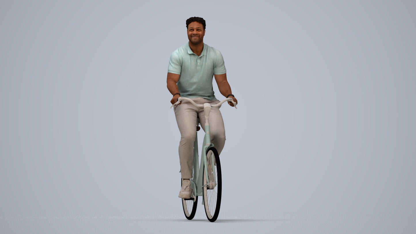 scanned 3D man casual cycling, photogrammetry people for Enscape and V-Ray, top-down view render
