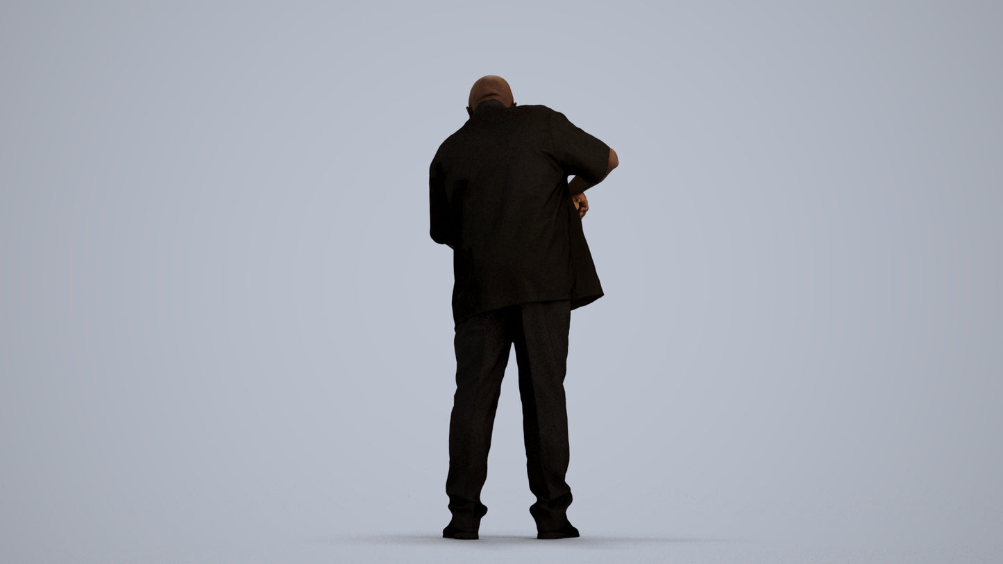 photogrammetry 3D man hospitality, realistic human model archviz FBX, front view render