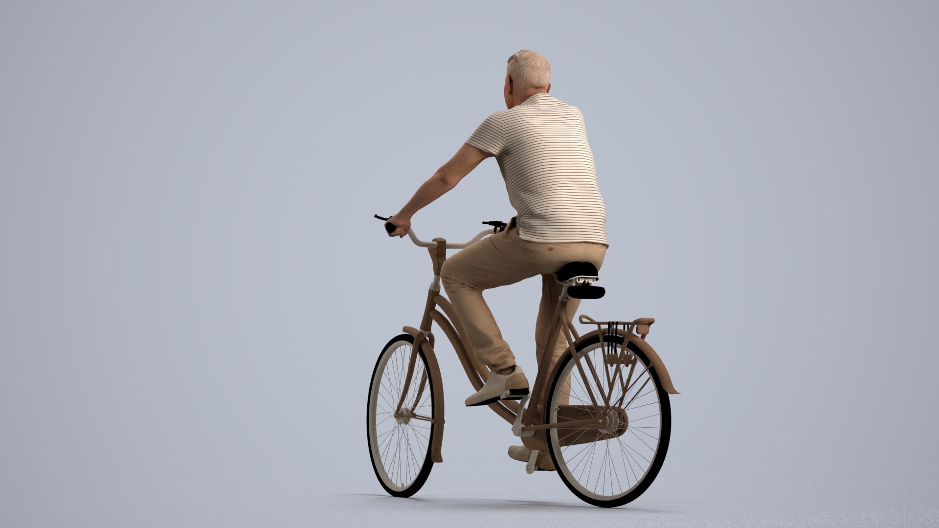 realistic 3D senior man casual cycling, scanned archviz people for Blender and 3ds Max, front view render