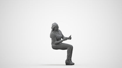 scanned 3D woman casual sitting, photogrammetry people for Enscape and V-Ray, wireframe side view