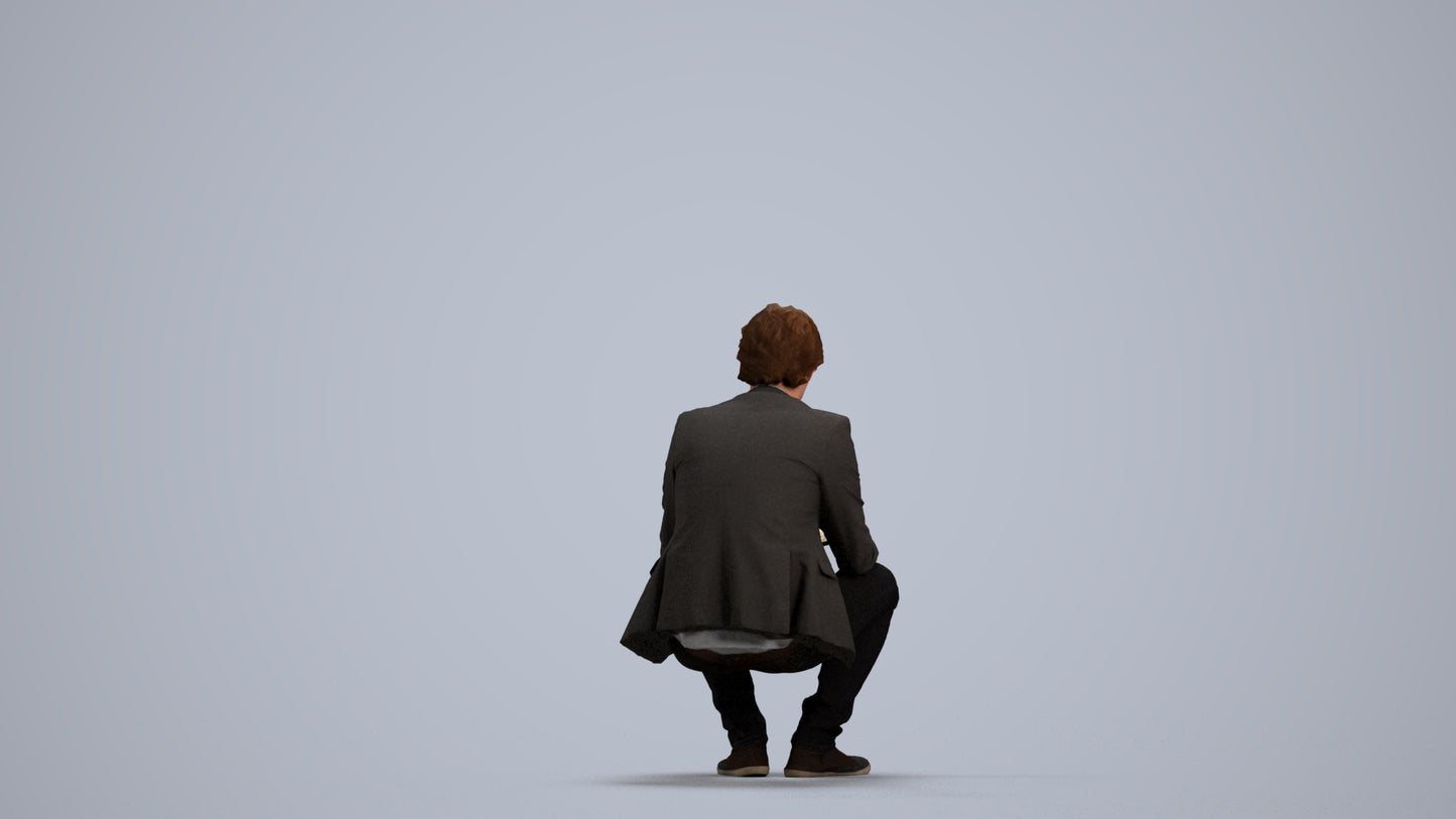 realistic 3D man business, scanned archviz people for Blender and 3ds Max, front view render