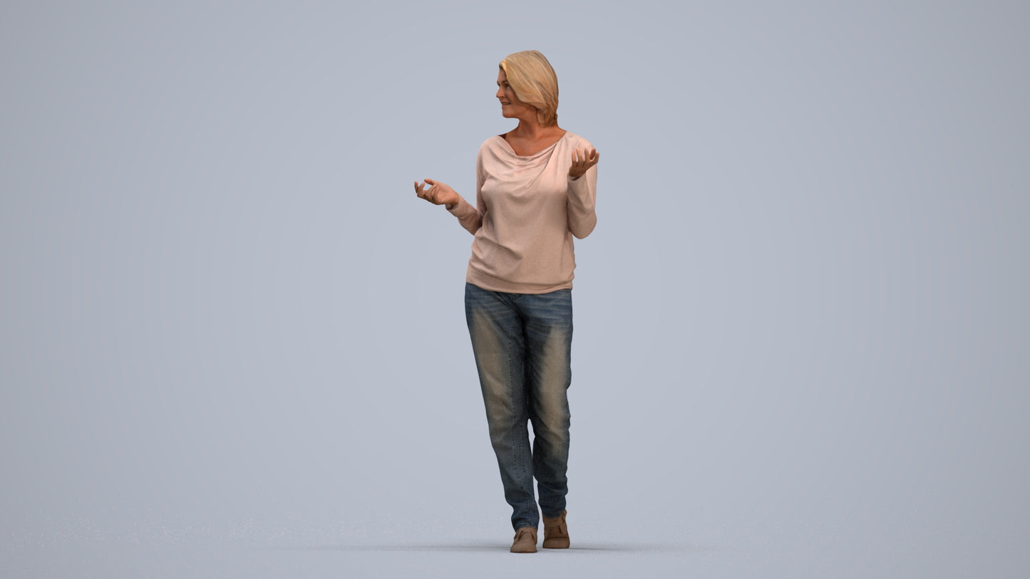 realistic 3D human woman casual walking, archviz people FBX OBJ for Blender, standing pose render