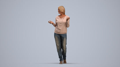 realistic 3D human woman casual walking, archviz people FBX OBJ for Blender, standing pose render