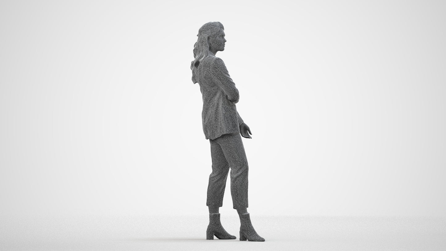 photogrammetry 3D woman business, realistic human model archviz FBX, wireframe side view
