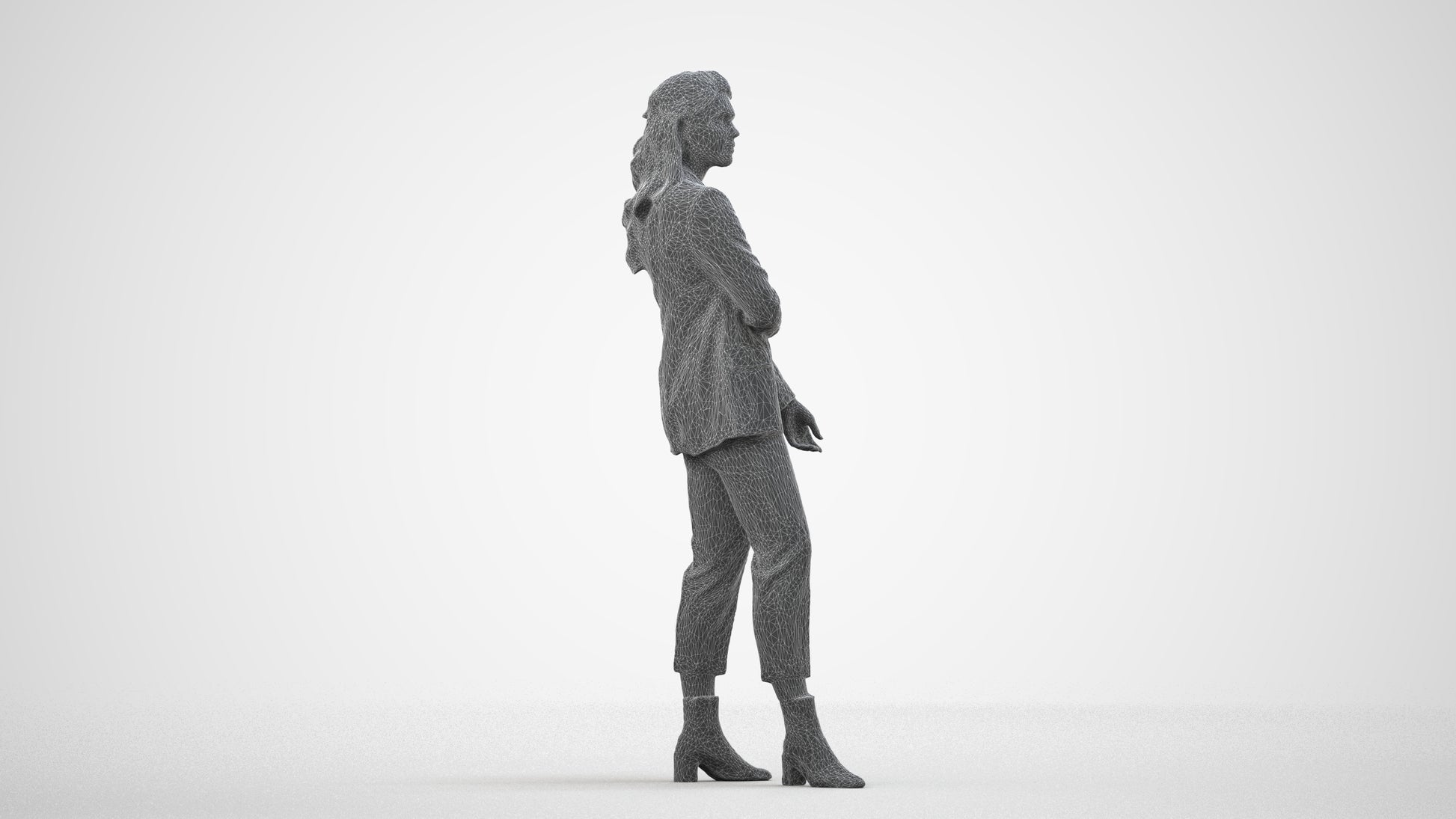 photogrammetry 3D woman business, realistic human model archviz FBX, wireframe side view