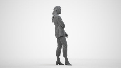 photogrammetry 3D woman business, realistic human model archviz FBX, wireframe side view