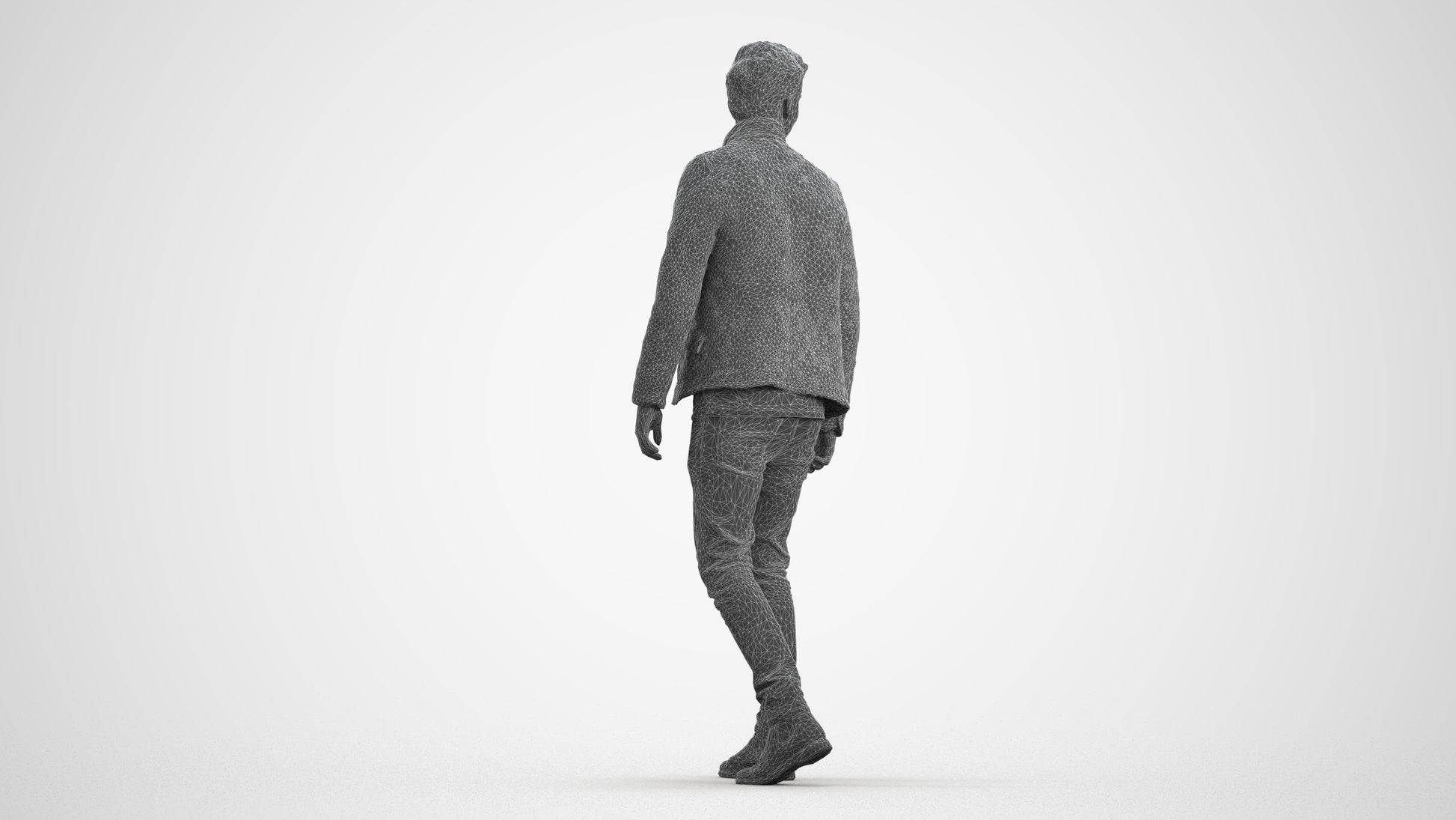 scanned 3D man casual walking, photogrammetry people for Enscape and V-Ray, wireframe front view