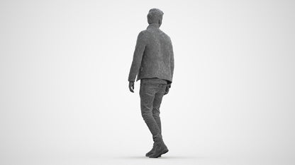 scanned 3D man casual walking, photogrammetry people for Enscape and V-Ray, wireframe front view