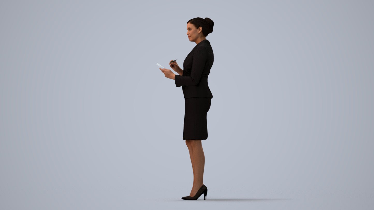 scanned 3D woman hospitality, photogrammetry people for Enscape and V-Ray, three-quarter view render