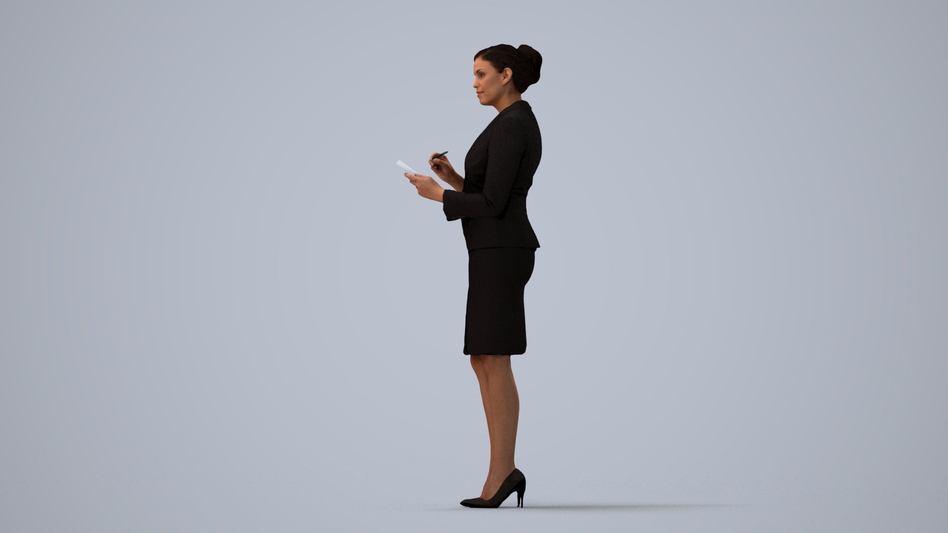 scanned 3D woman hospitality, photogrammetry people for Enscape and V-Ray, three-quarter view render